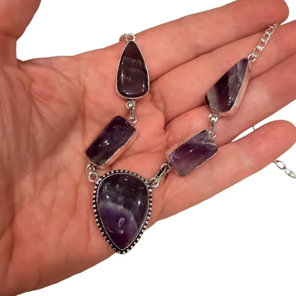Chevron Amethyst 925 Silver Plated Necklace